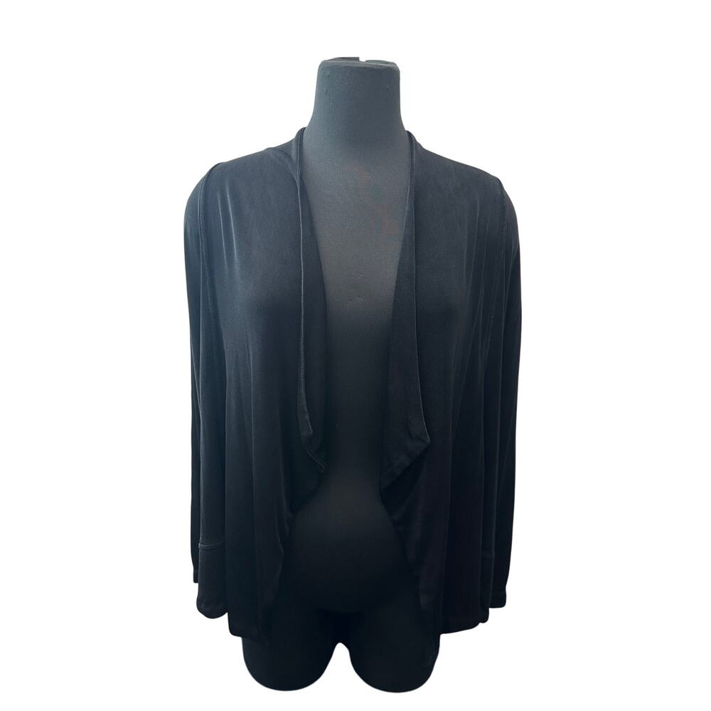 CHICO’S Travelers Black Cascade Open Front Cardigan Jacket Size 4 XXL Workwear